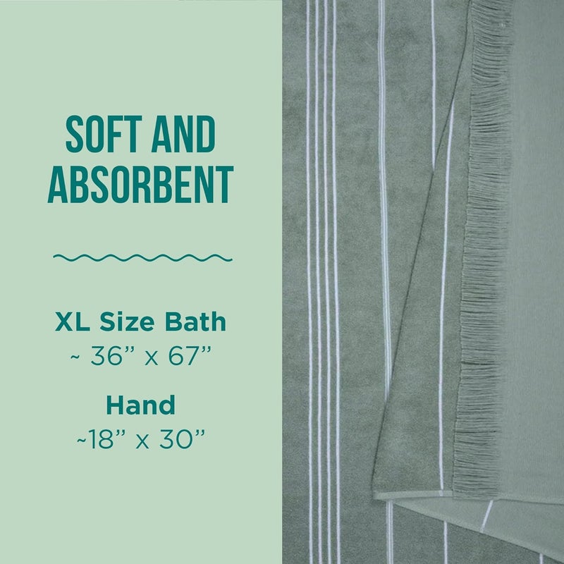 Sand Cloud Turkish Bath Towels Bundle for Bathroom, Set of 4 (Classic Sage) - Large Size - 100% Certified Organic Cotton Yarn is Lightweight, Soft & Absorbent - Premium Bath & Hand Towels Dry Faster - Image 3
